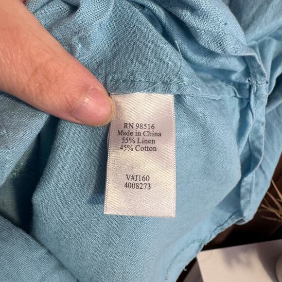 Coldwater Creek Shirt Size L 14 16 Blue Linen Blend Button Up Adjustable Sleeves - Picture 8 of 12